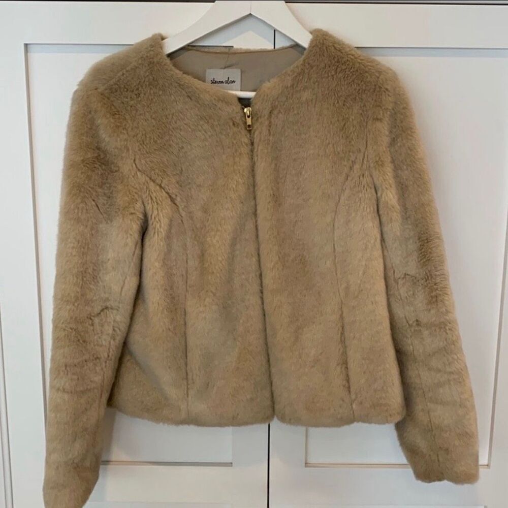 Steven Alan Faux Fur Jacket Beige Cropped Zip Coat Small